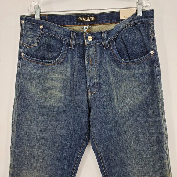 NWT Vintage Guess Jeans Button Fly Blue Denim Straight Jeans Size 36 - Picture 10 of 11